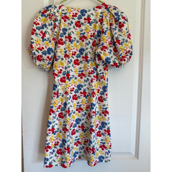 Rixo Floral Puff Sleeve Mini Dress Linen Blend Button Down Size 0 - Picture 2 of 8